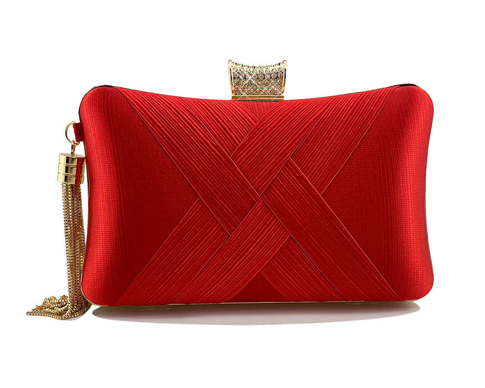 Fringed Metal Braided Diamond Buckle Banquet Evening Clutch Shoulder Bag Brand: aeac