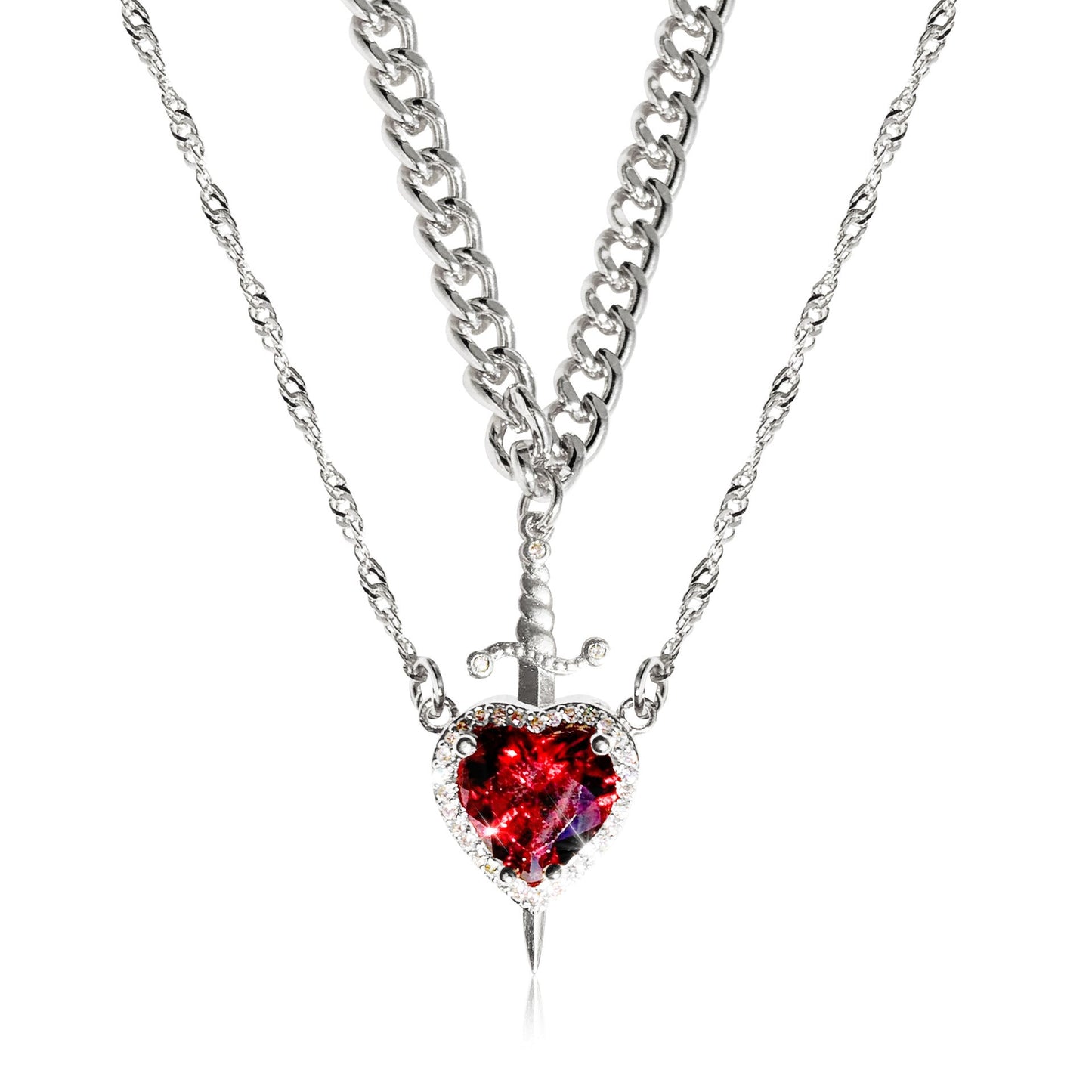 Heart Dagger Couple Necklace – Gothic Punk Red Rhinestone Gift Brand: aeac