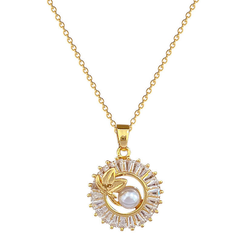 Fashion Jewelry Square Full Diamond Personalized Round Ring Leaves Necklace And Earrings Suite Brand: aeac