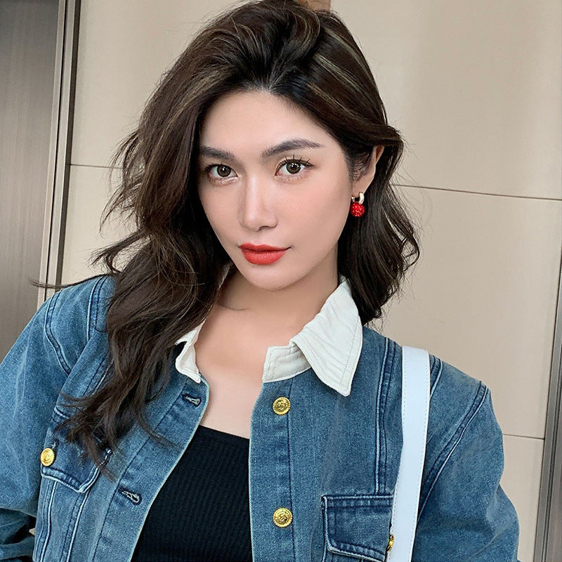 Red Earrings Fashion Stud Earrings Korean Temperament Birth Year Earrings Brand: aeac