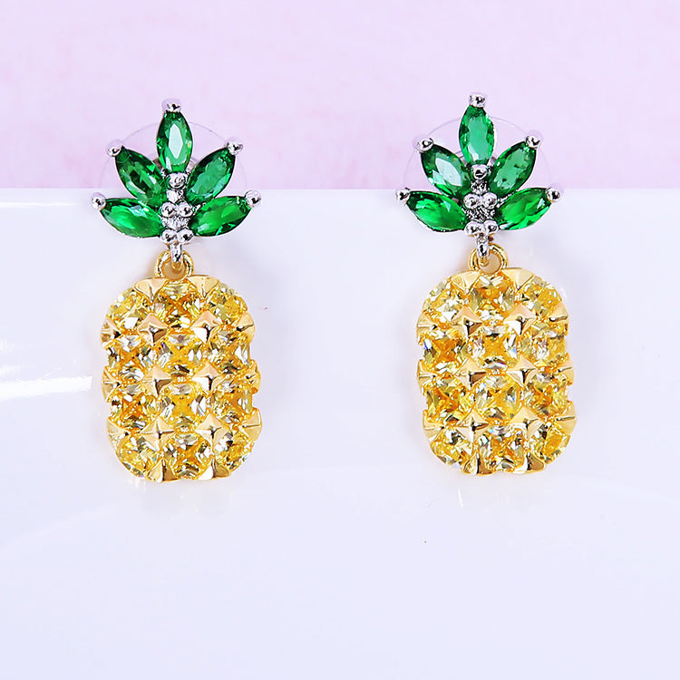 Crystal Pineapple Earrings Necklace Set Coconut Tree Earrings Brand: aeac