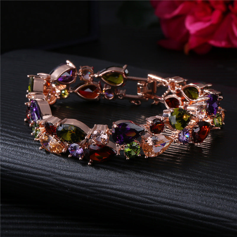 Golden Pleated Transparent Cubic Zircon Bracelet Bracelet Bridal Gift Brand: aeac