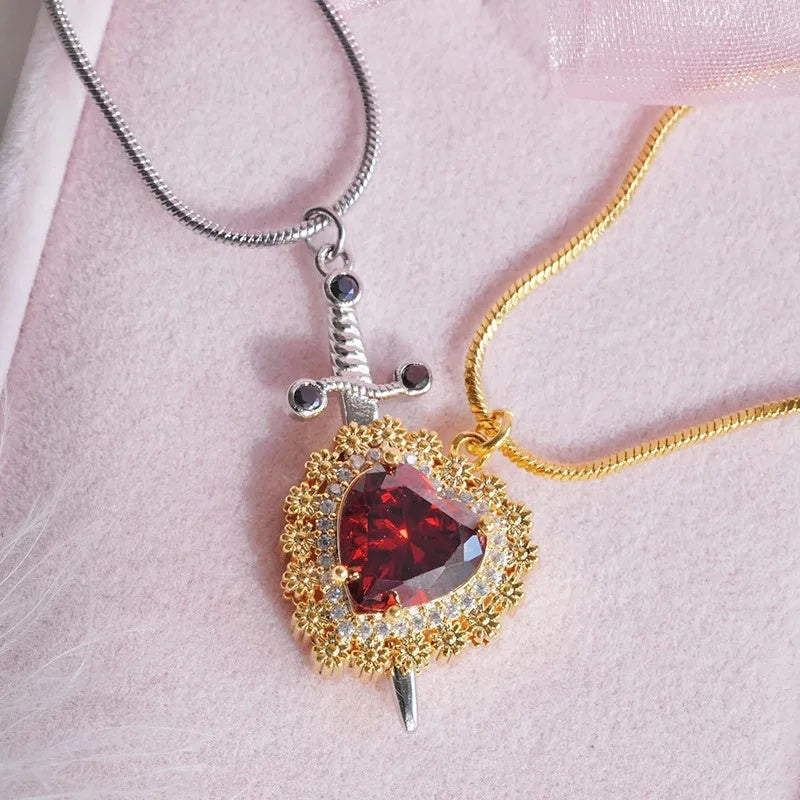 Heart Dagger Couple Necklace – Gothic Punk Red Rhinestone Gift Brand: aeac
