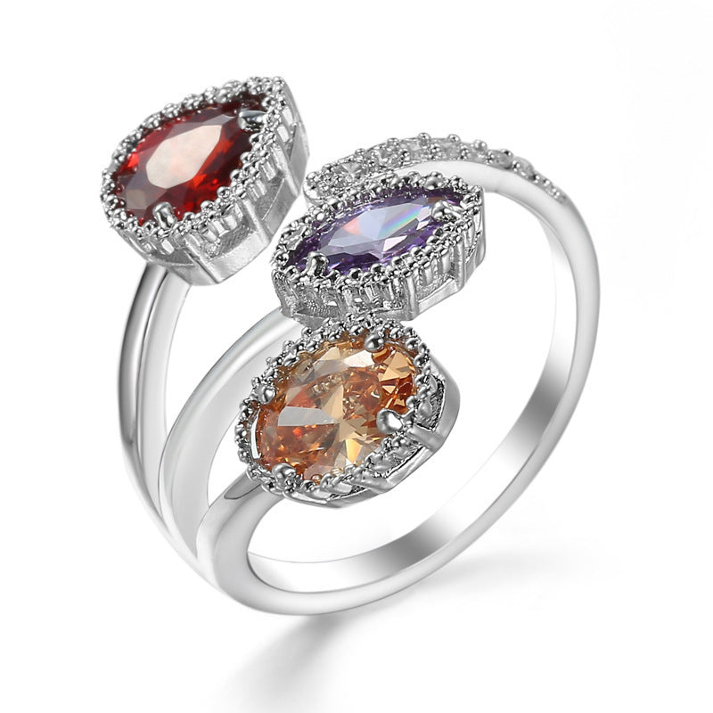 Water Drop Blue Zircon Open Copper Ring Brand: aeac