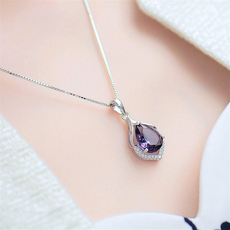 European And American Style New Colored Gems Water Drop Pendant Clavicle Chain Brand: aeac
