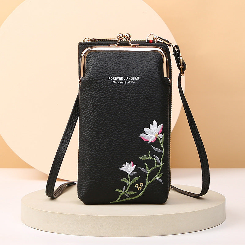Flower Embroidery Phone Bag With Lock Buckle Outdoor Long Wallet Fashion Shoulder And Crossbody Bags Brand: aeac