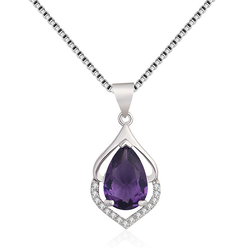 European And American Style New Colored Gems Water Drop Pendant Clavicle Chain Brand: aeac
