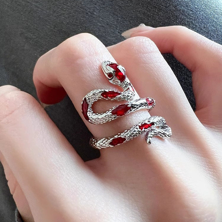 S925 Sterling Silver Emerald Diamond Snake Ring Irregular Winding