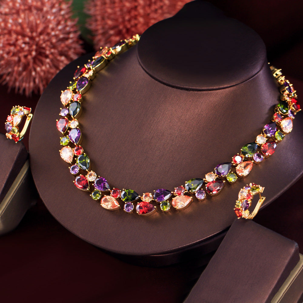 Colorful Waterdrop Earring And Necklace Set Brand: aeac