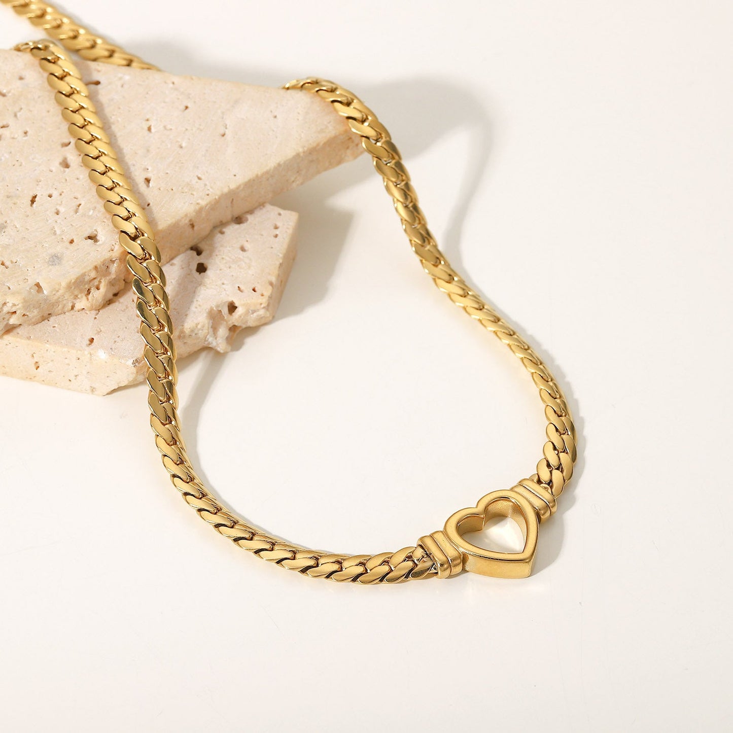 Stainless Steel Cuban Chain Heart Necklace 14K Brand: aeac