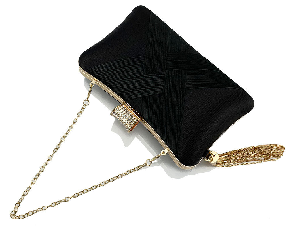 Fringed Metal Braided Diamond Buckle Banquet Evening Clutch Shoulder Bag Brand: aeac
