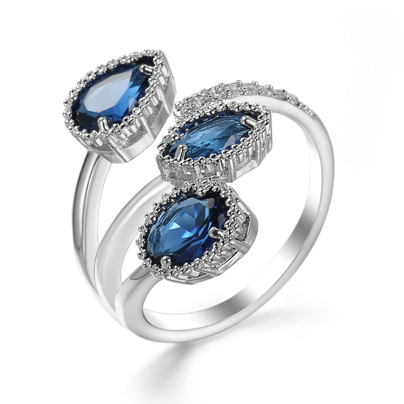Water Drop Blue Zircon Open Copper Ring Brand: aeac