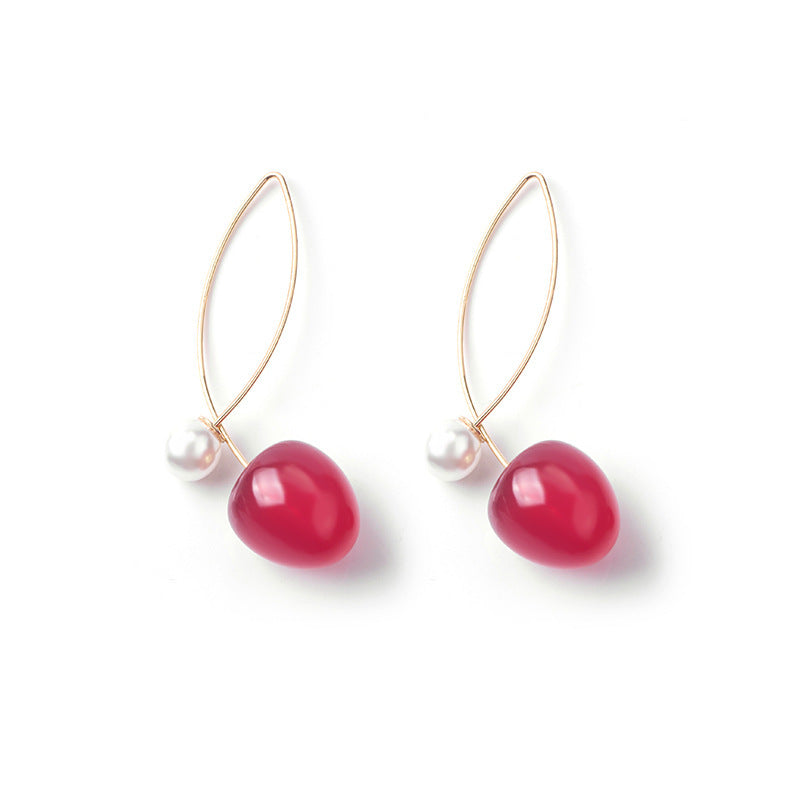 Artificial Red Gradient Cherry Cherry Pearl Earrings Brand: aeac