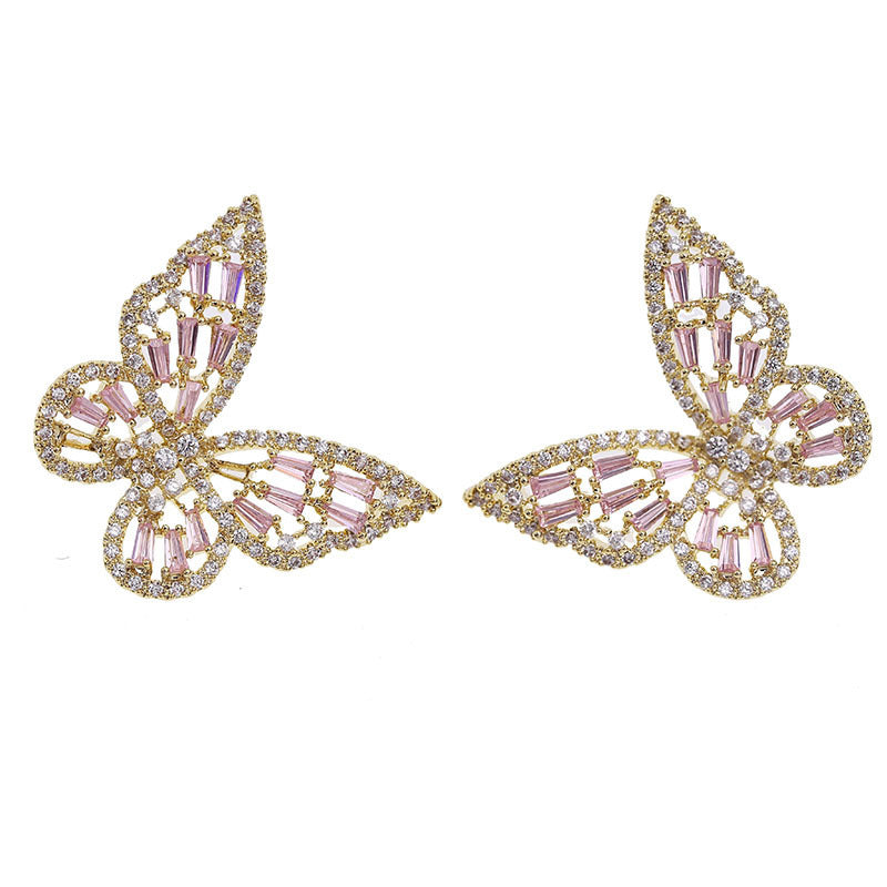 Hollow pink zircon butterfly earrings Brand: aeac