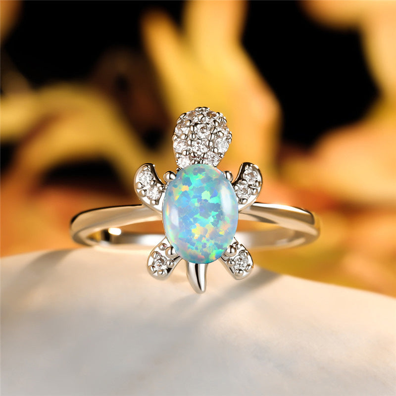 White Gold Blue Diamond Tortoise Ring Men's Fashion Ol Wind Ring Brand: aeac