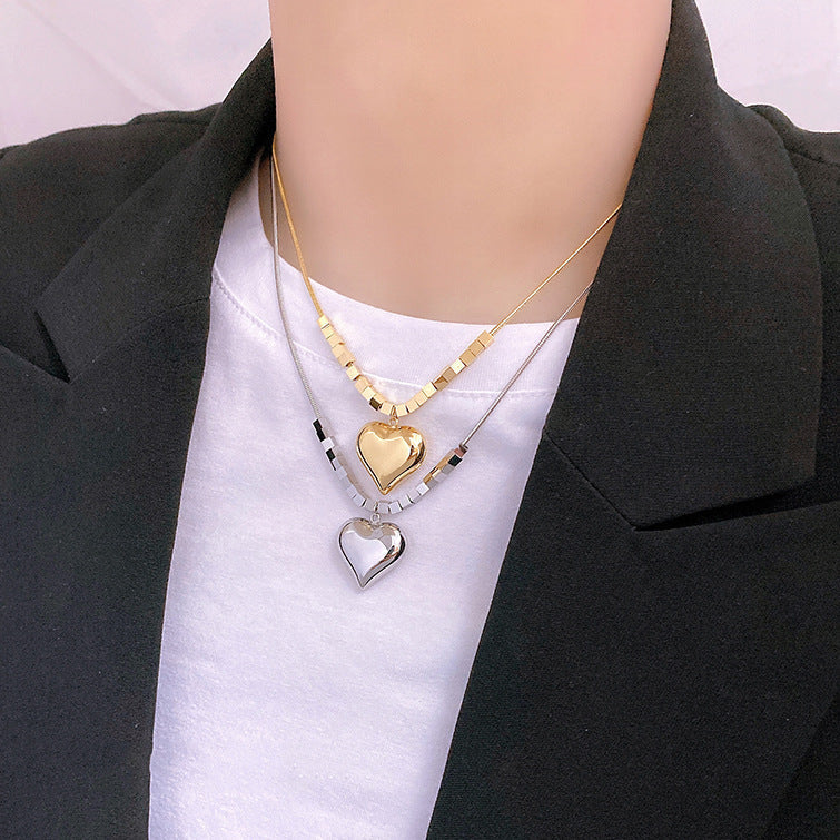 Women's Square Titanium Steel Heart Necklace Brand: aeac