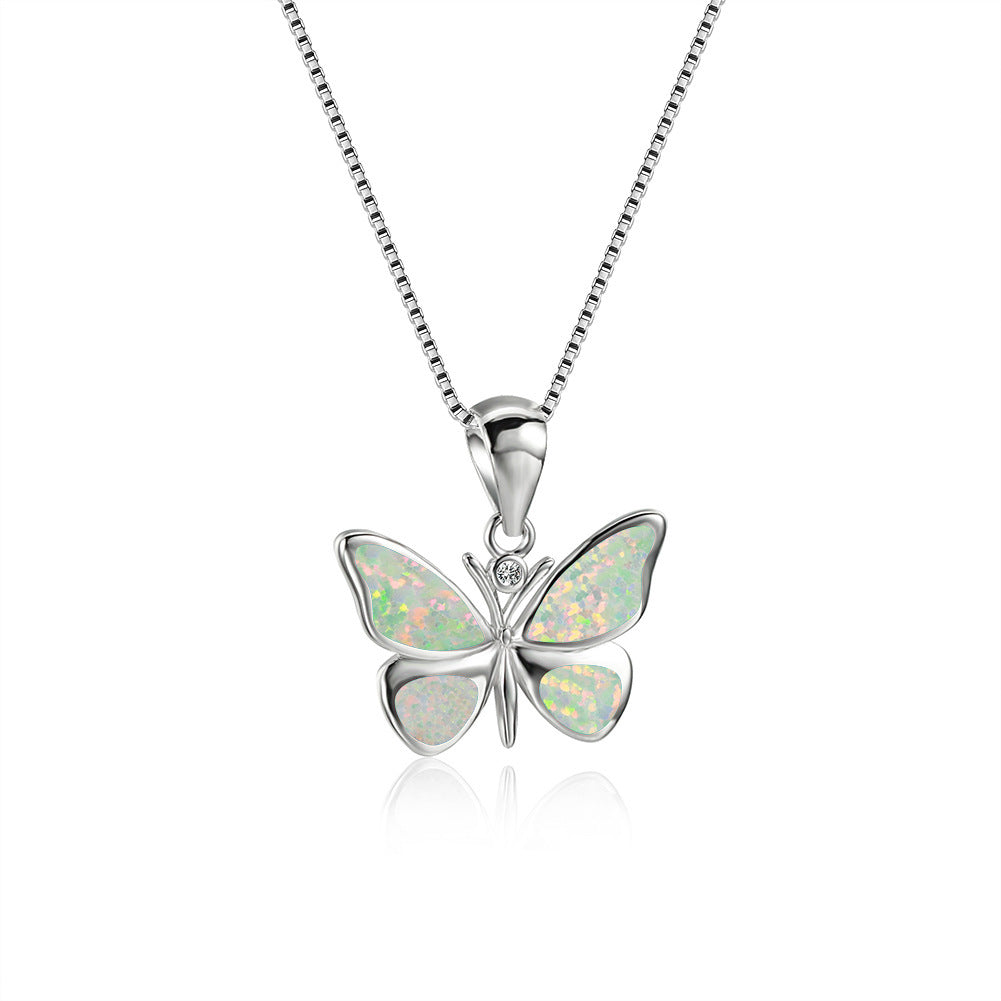 White Gold Blue Opal Butterfly Necklace Brand: aeac