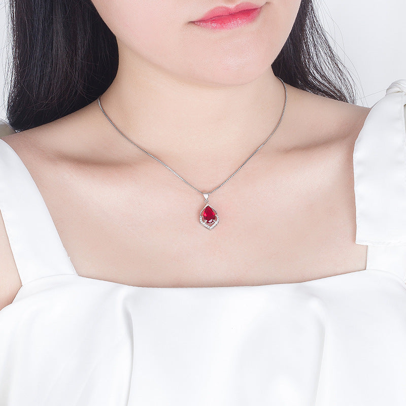 European And American Style New Colored Gems Water Drop Pendant Clavicle Chain Brand: aeac