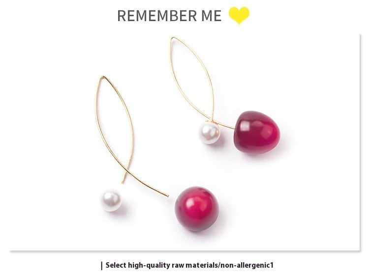 Artificial Red Gradient Cherry Cherry Pearl Earrings Brand: aeac