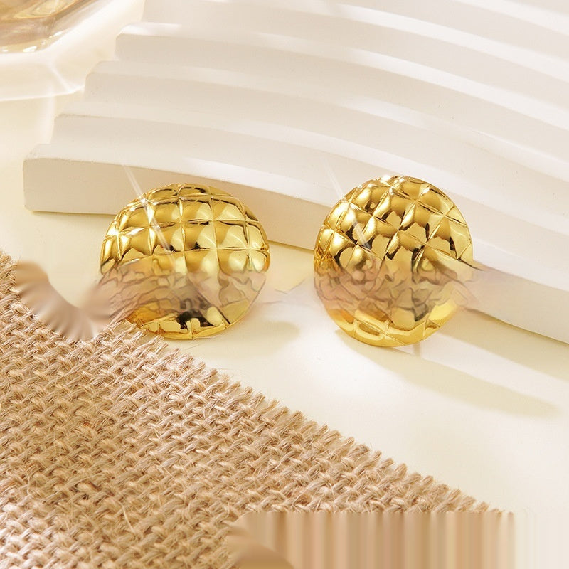 Retro Titanium Steel Round Plaid Earrings Brand: aeac