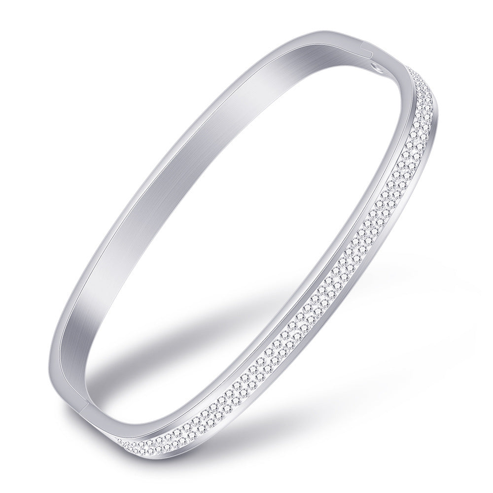 Diamond-encrusted Square Stainless Steel Bracelet