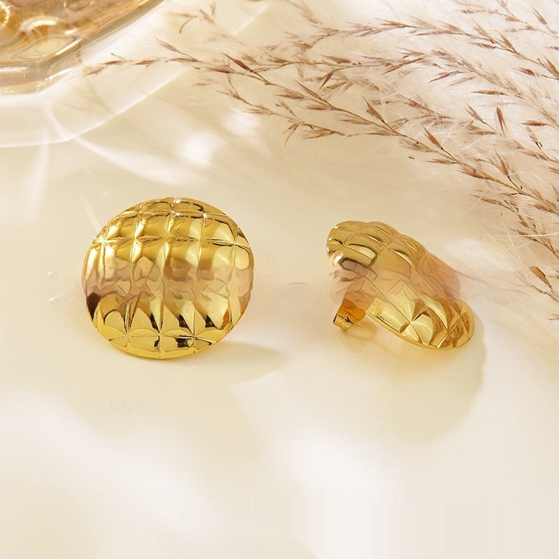 Retro Titanium Steel Round Plaid Earrings Brand: aeac