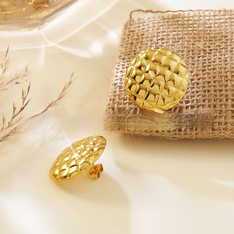 Retro Titanium Steel Round Plaid Earrings Brand: aeac