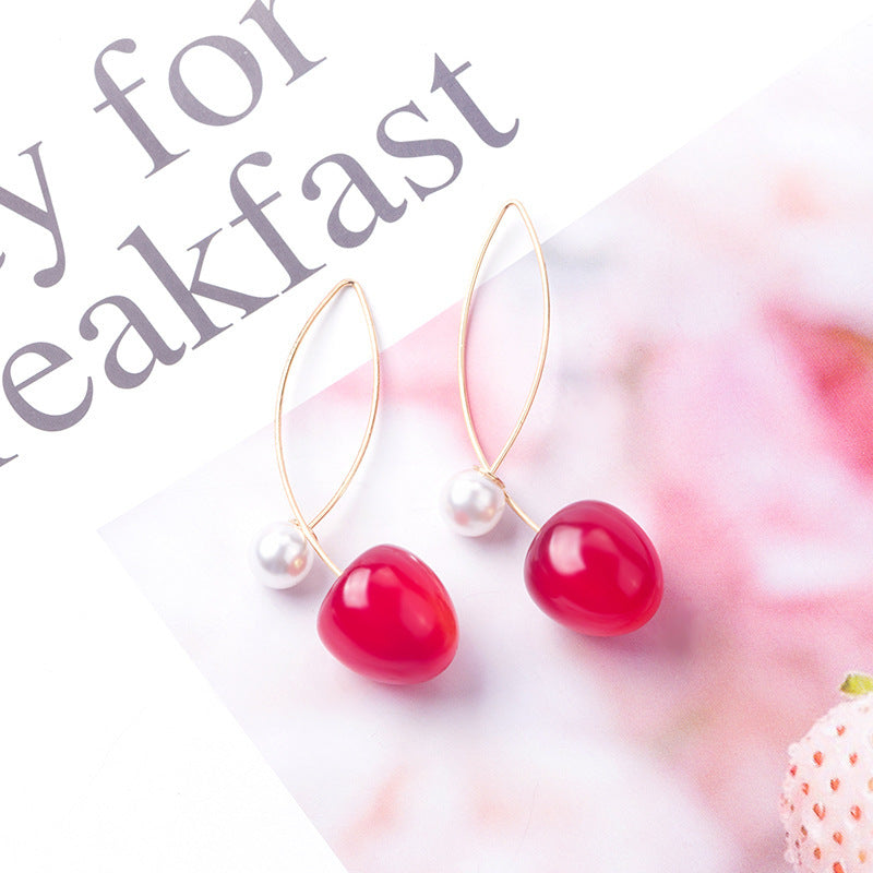 Artificial Red Gradient Cherry Cherry Pearl Earrings Brand: aeac