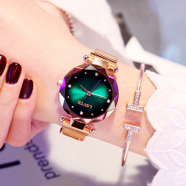 Rose Gold Women Watches Fashion Diamond Ladies Starry Sky Magnet Watch Waterproof Female Wristwatch Brand: aeac