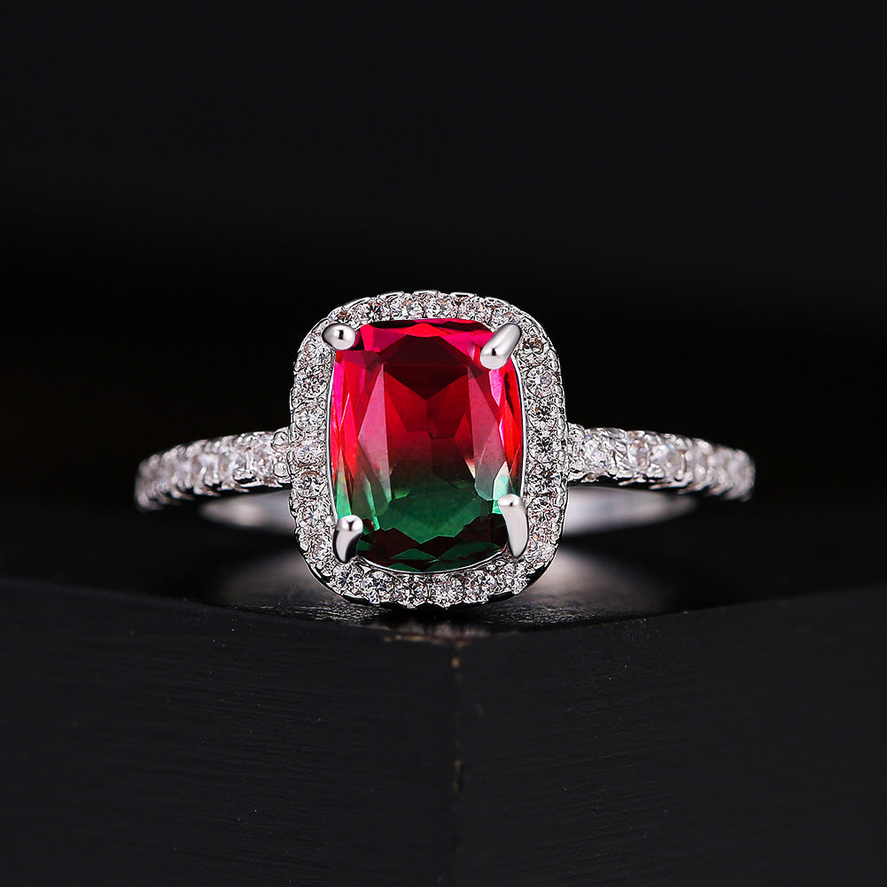 European And American Multi-color Pink Diamond Opal Ring Fashion Inlaid Zircon Simple Brand: aeac