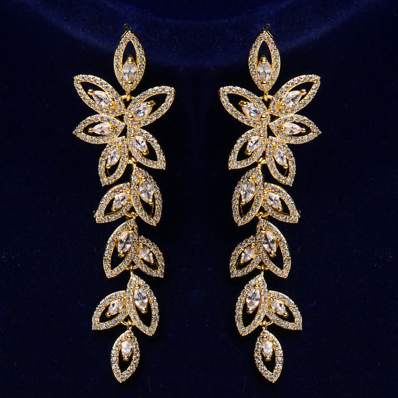 Long Leaves Zircon Earrings Female Aesthetic Brand: aeac