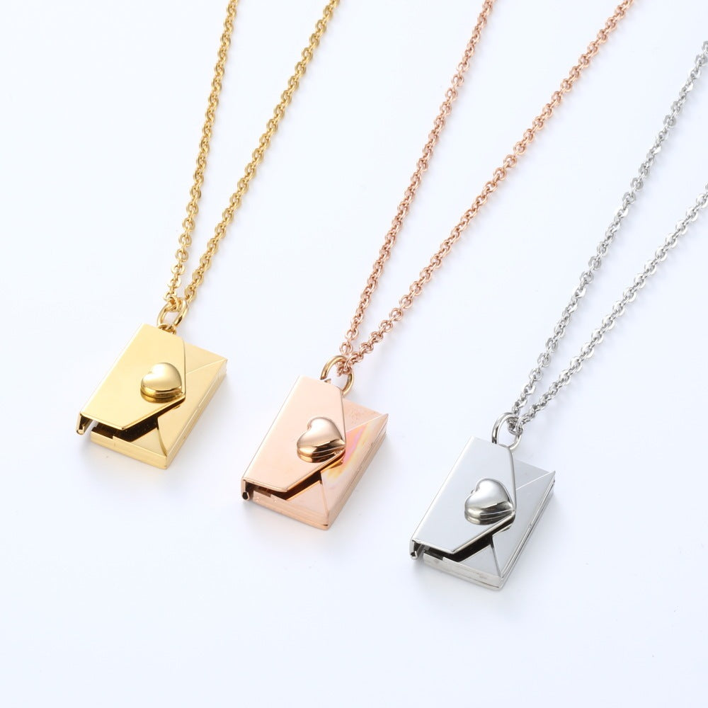 Peach Heart Envelope Necklace Couple Female Secret Hidden Message Pendant Necklace Gift Jewelry Gift Brand: aeac