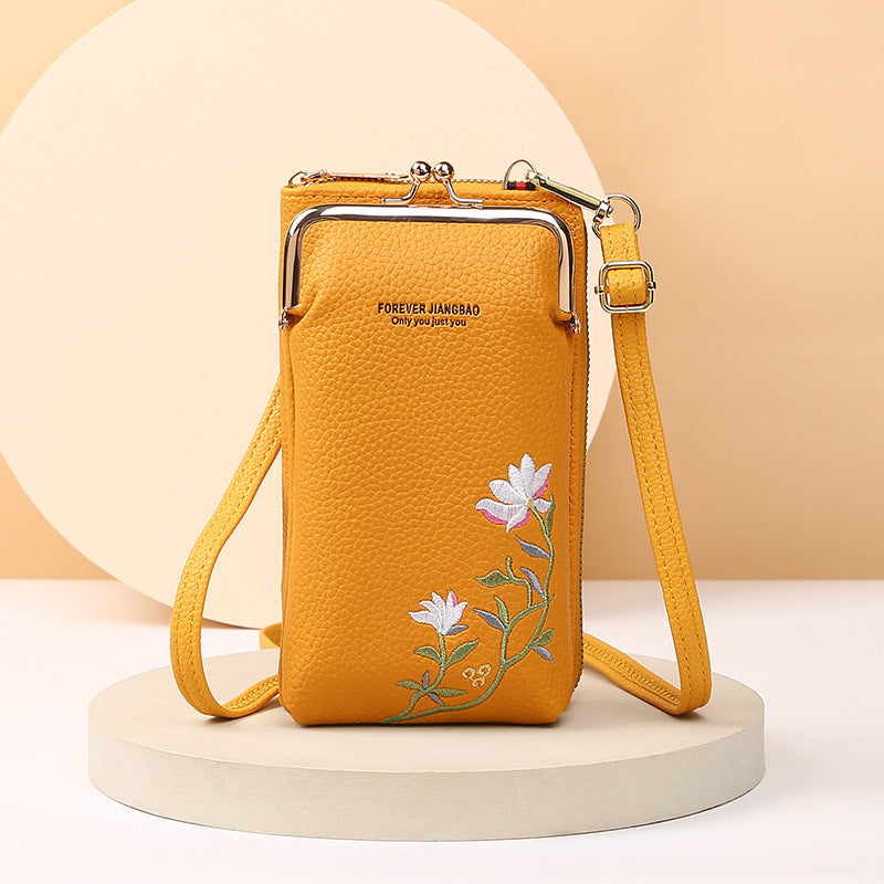 Flower Embroidery Phone Bag With Lock Buckle Outdoor Long Wallet Fashion Shoulder And Crossbody Bags Brand: aeac