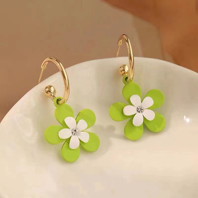 White Flower Summer Earrings Asymmetric Eardrops Brand: aeac