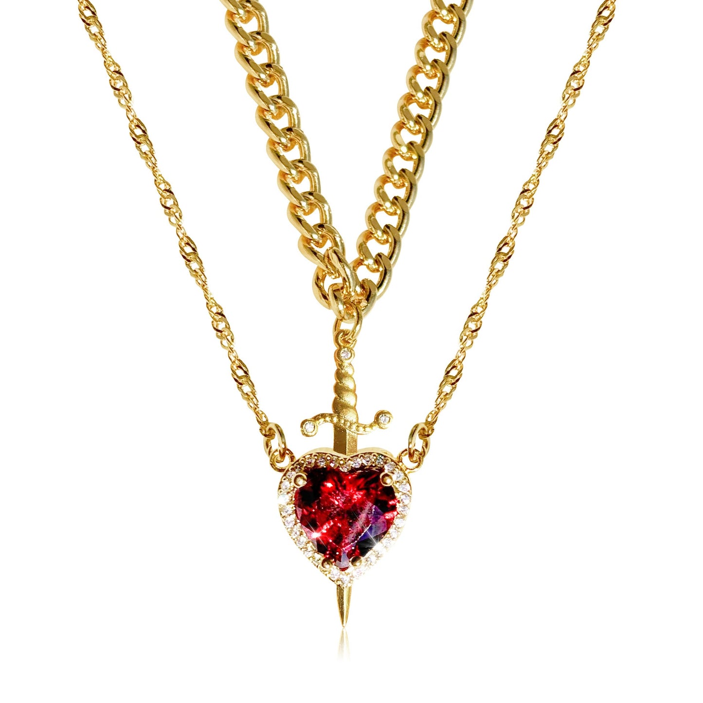 Heart Dagger Couple Necklace – Gothic Punk Red Rhinestone Gift Brand: aeac