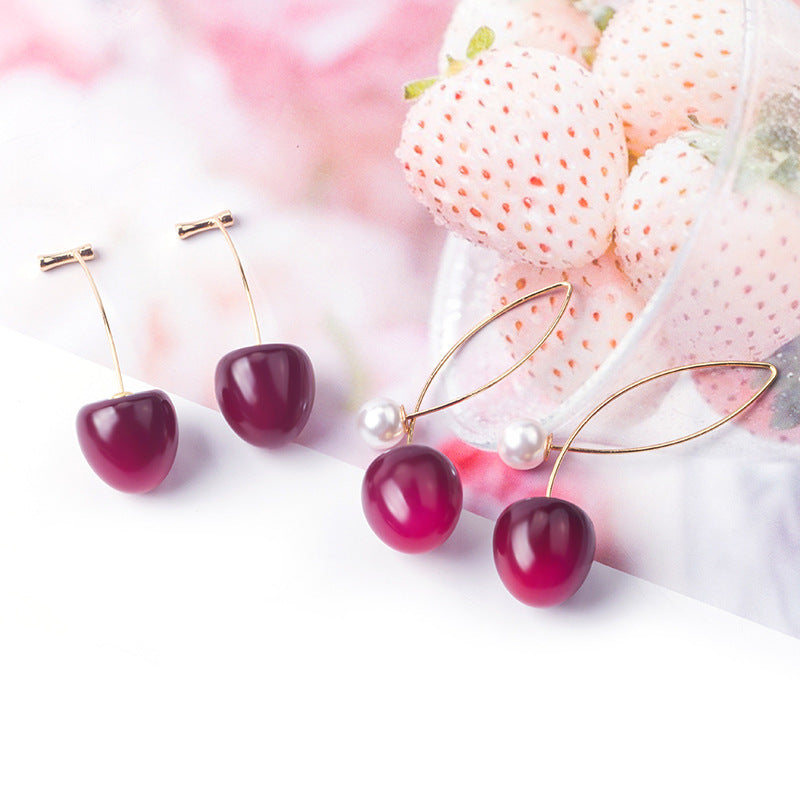 Artificial Red Gradient Cherry Cherry Pearl Earrings Brand: aeac
