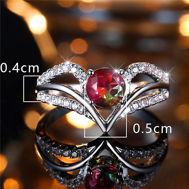 Luxury Womens Red And Green Round Zircon Engagement Ring Brand: aeac