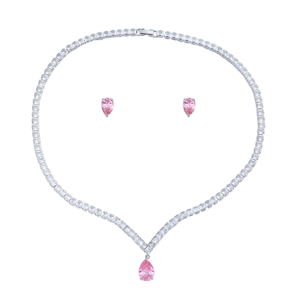 Ear-stud Necklace Set A Slimming Two-piece Featuring Zircon Inlays Brand: aeac