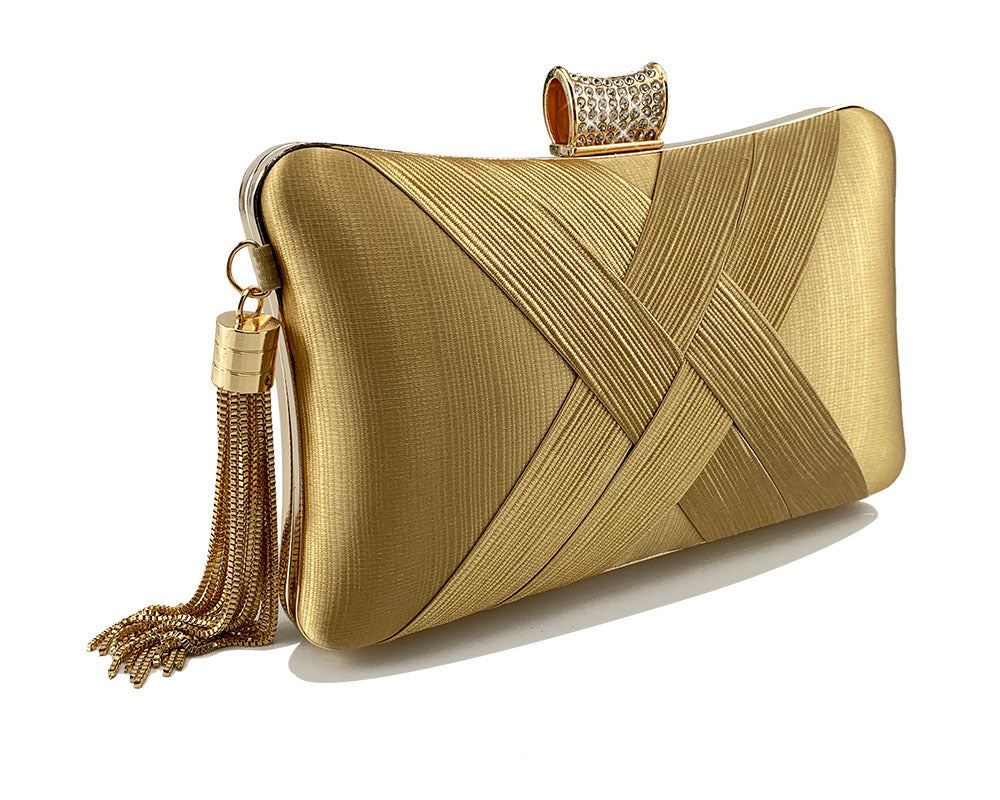 Fringed Metal Braided Diamond Buckle Banquet Evening Clutch Shoulder Bag Brand: aeac