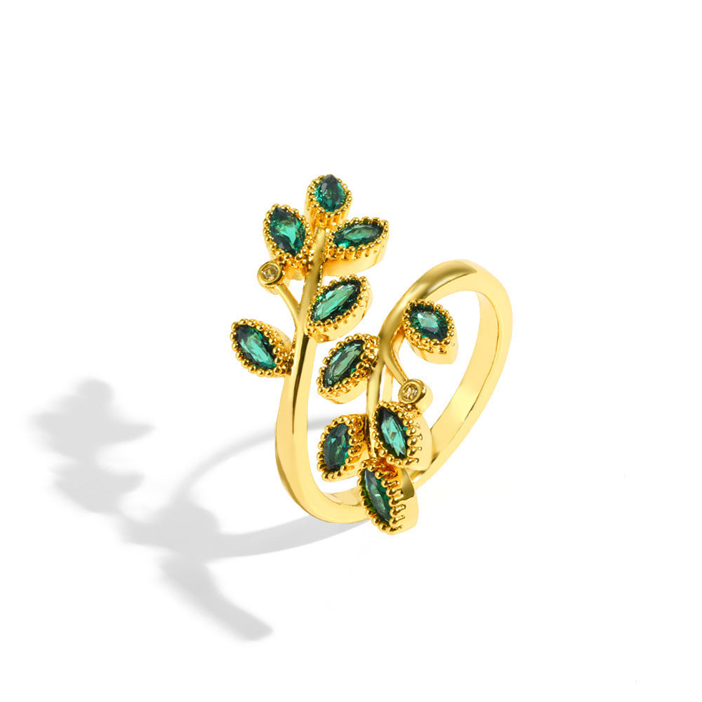 Simple Inlaid Zircon Leaf Cross Ring – Adjustable Fashion Jewelry Brand: aeac