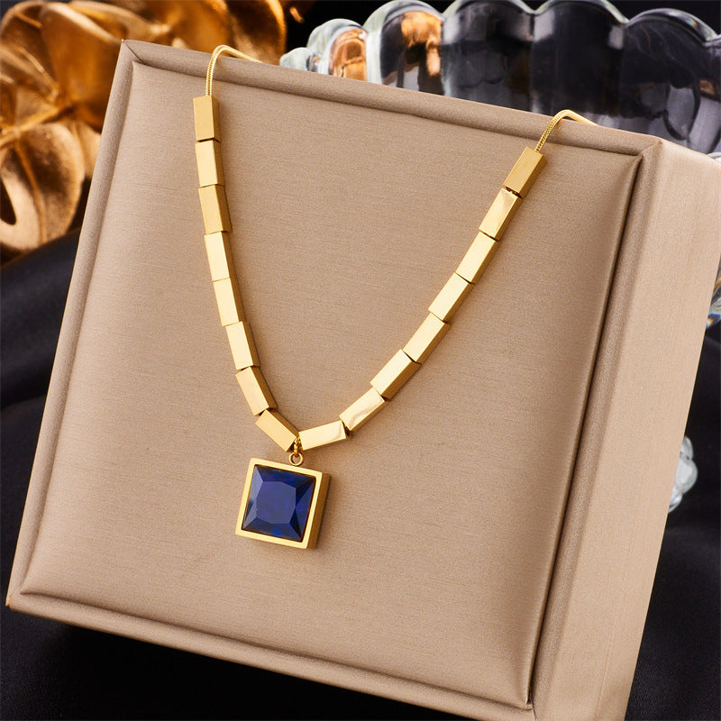 Diamond Square Pendant Titanium Steel Twin Necklace Brand: aeac