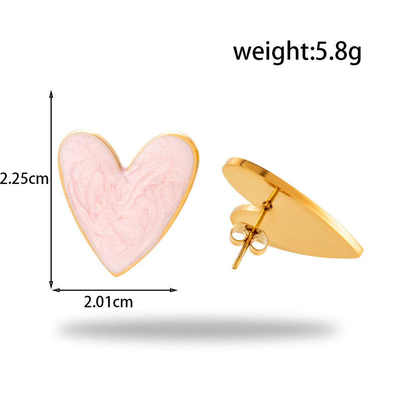 Titanium Steel Oil Painting Heart-shaped Round Stainless Steel Earrings Brand: aeac