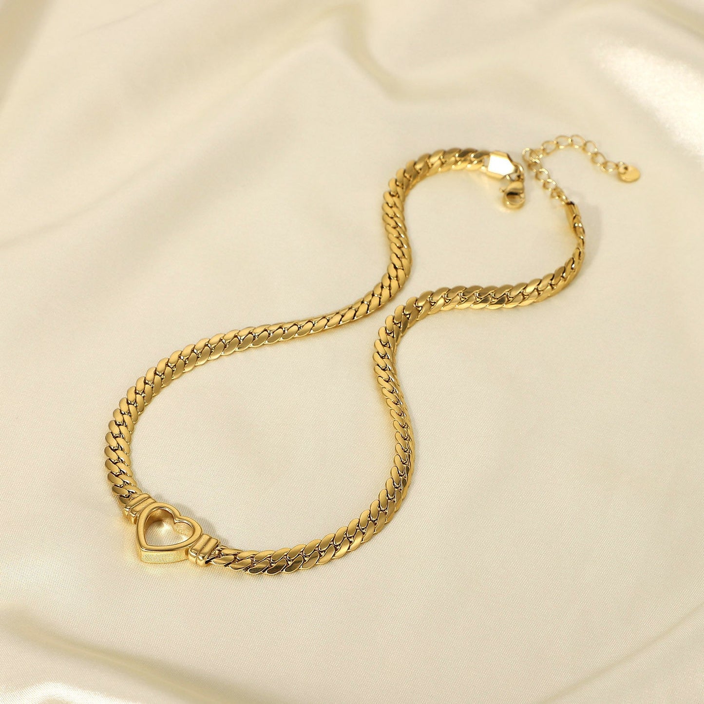 Stainless Steel Cuban Chain Heart Necklace 14K Brand: aeac