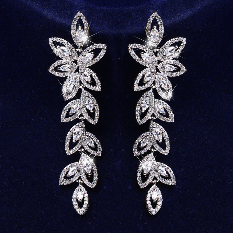 Long Leaves Zircon Earrings Female Aesthetic Brand: aeac