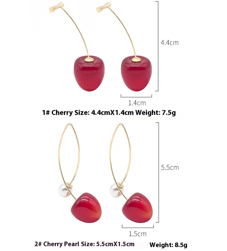 Artificial Red Gradient Cherry Cherry Pearl Earrings Brand: aeac