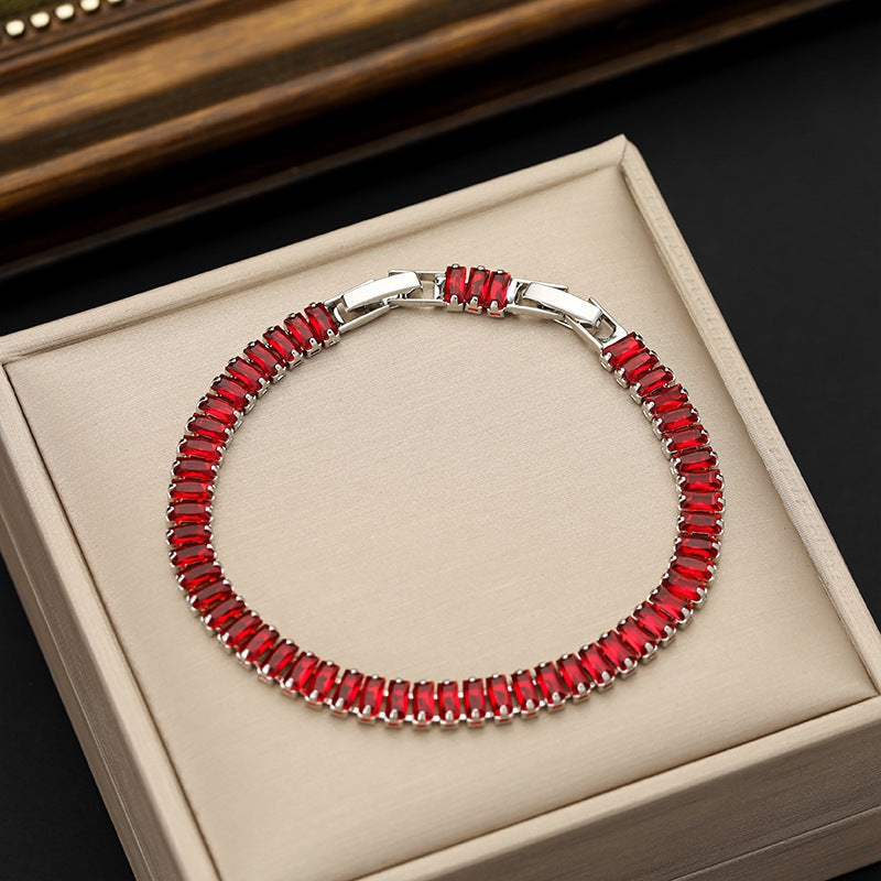 Rectangular Zircon Bracelet Extended Buckle Adjustable Length Tennis Chain Brand: aeac