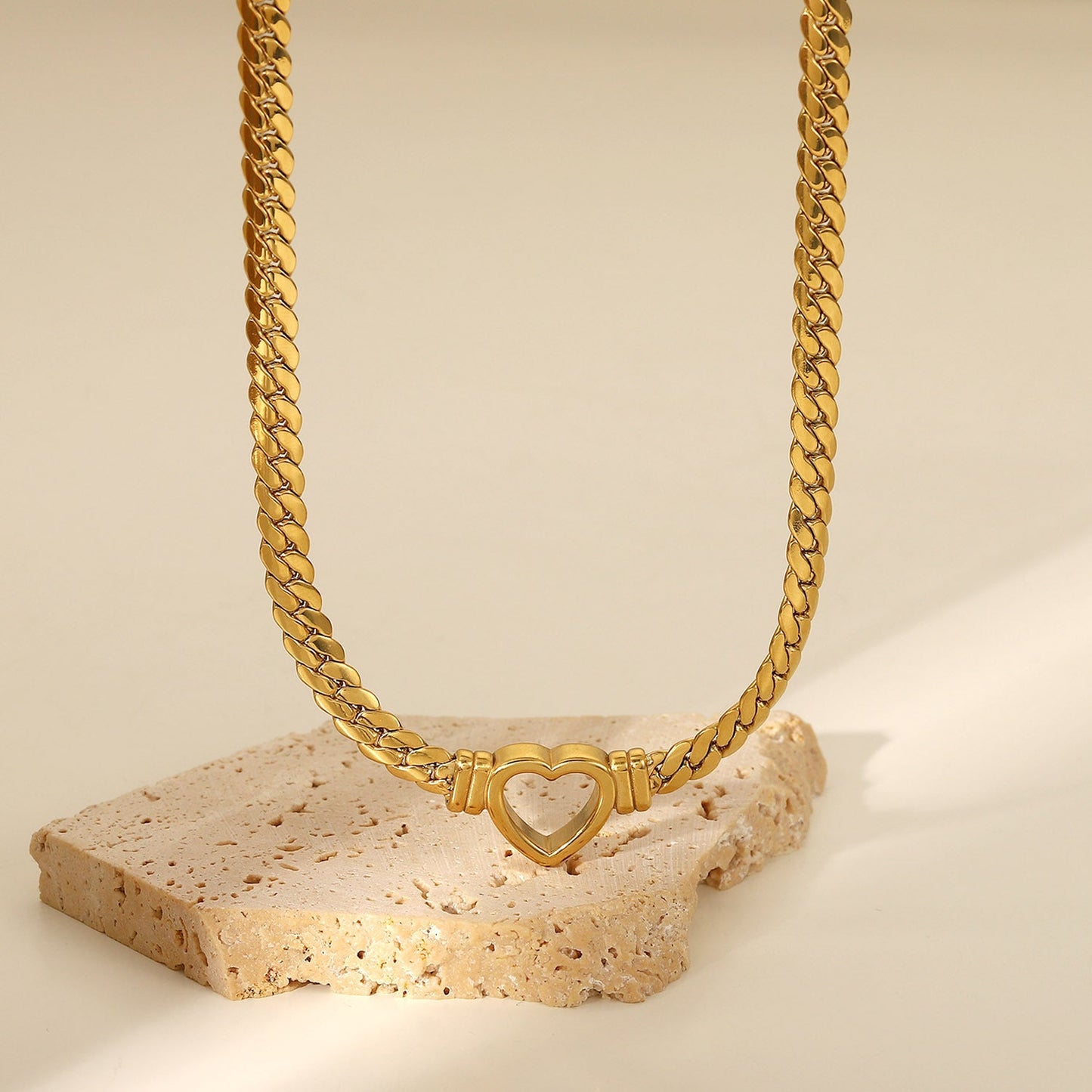 Stainless Steel Cuban Chain Heart Necklace 14K Brand: aeac