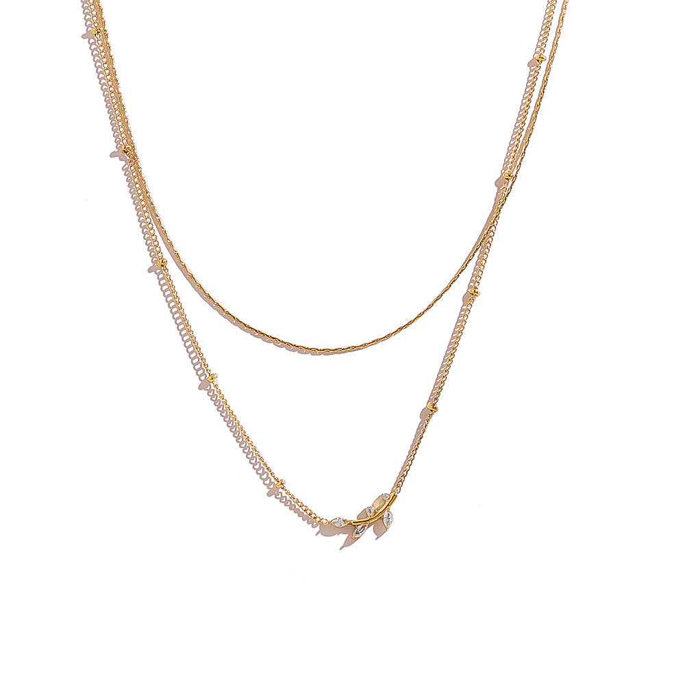 Olive Leaf Pendant Double-Tier Diamond-Encrusted Light-Luxury Clavicle Chain For Women Brand: aeac
