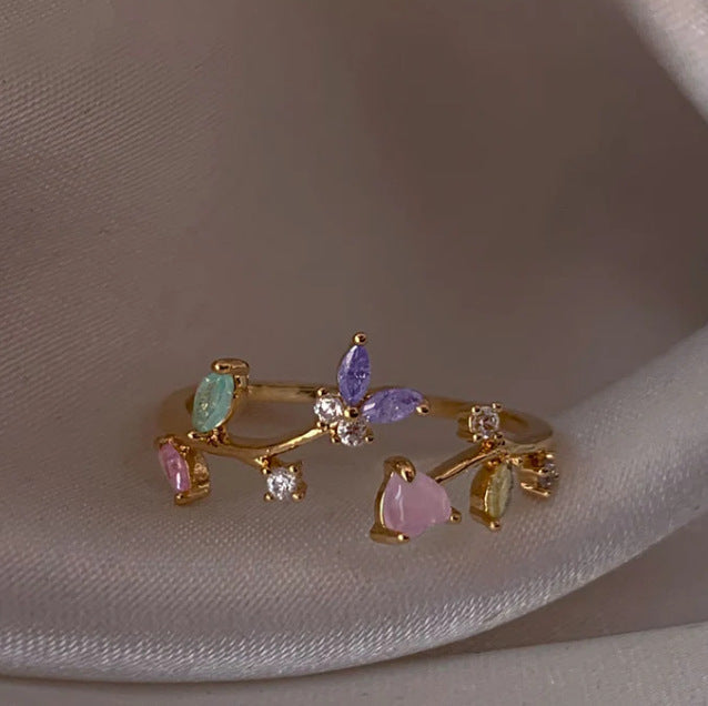 Retro Pink Heart Butterfly Flower Ring – Cute Multi-Element Open Design Brand: aeac