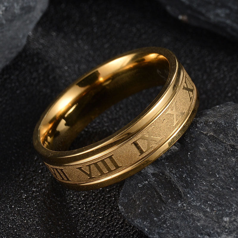 Punk ring stainless steel straight edge Roman numeral ring Brand: aeac